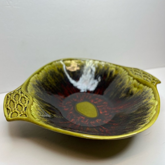 California Pottery 560 MCM Bowl Green/Deep Blue/Red Absolutely Gorgeous! Superb! - Picture 3 of 12